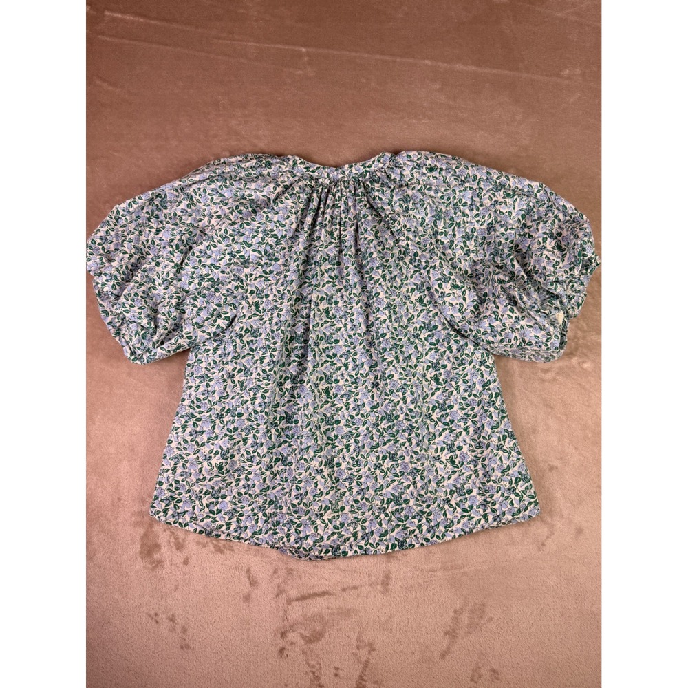 APIECE APART Floral Puff Sleeve V Neck Top XS Rosa Floral-Print‎ Blouse Blue - Picture 5 of 12
